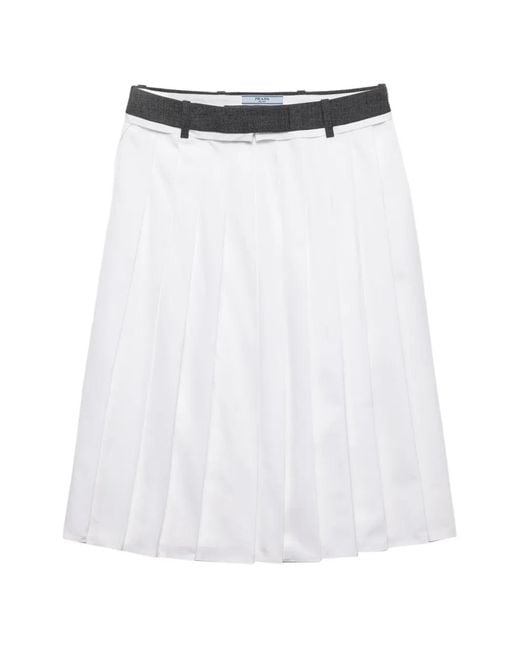 Prada Rush Stitch Geplooide Popeline Rok in het White