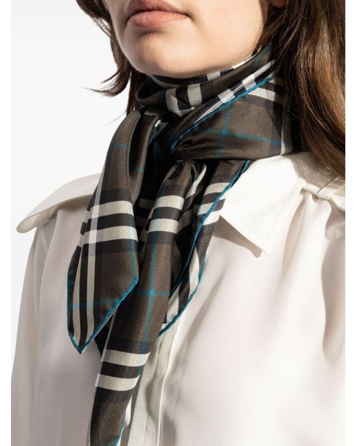 Checked silk scarf Burberry en coloris Gray