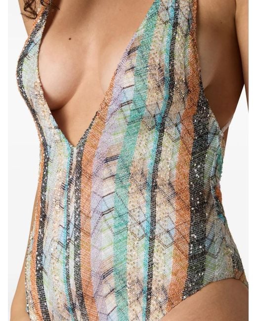 Missoni White Striped Sequin Swimsuit