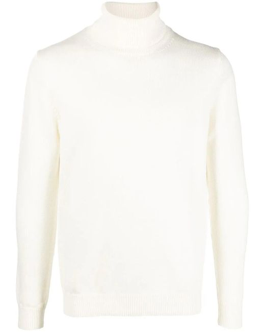 Roberto Collina White Ribbed Hem Roll-Neck Sweater for men