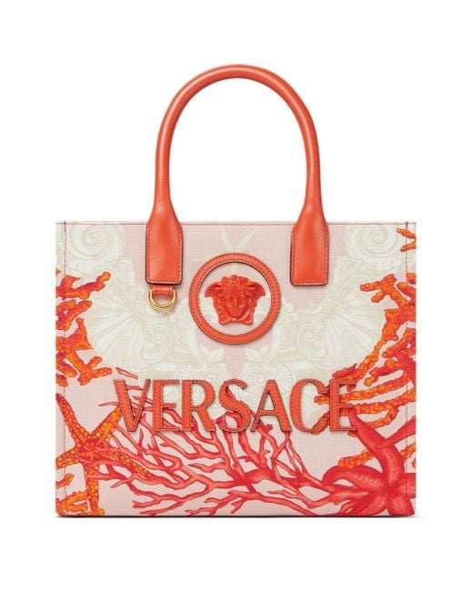 Versace Red La Medusa Canvas Tote Bag