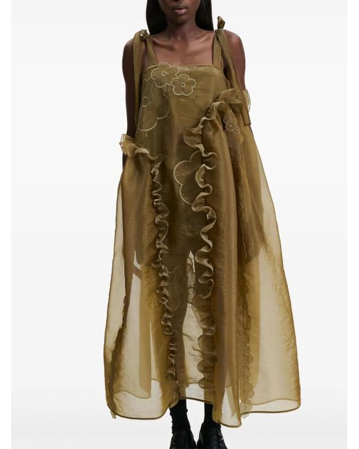 CECILIE BAHNSEN Green Oswald Flower-Embroidered Maxi Dress