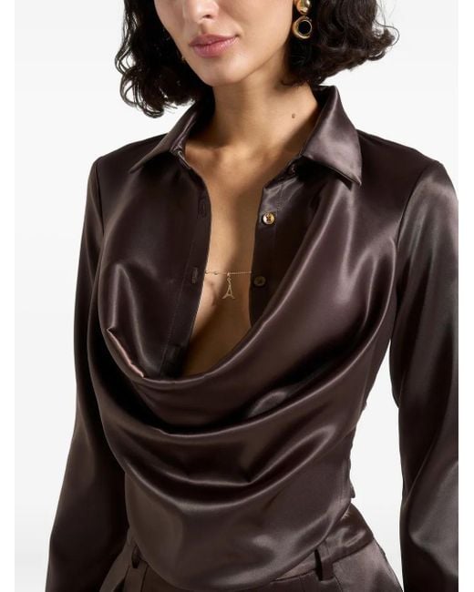Manière De Voir Black Satia Cowl-Neck Chain-Detail Satin Shirt