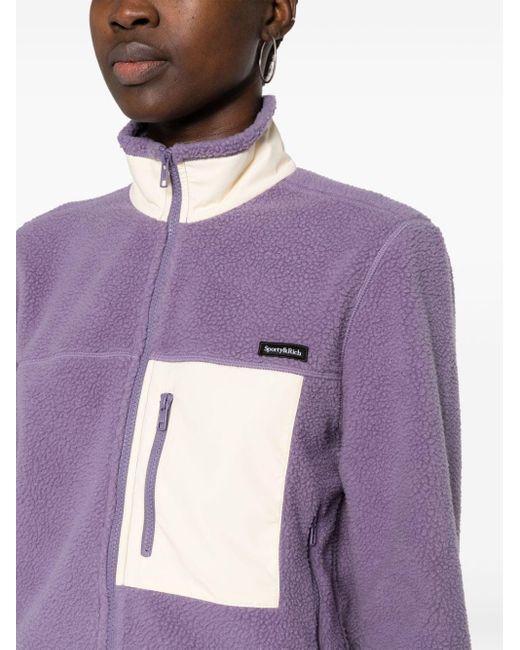 Sporty & Rich Purple Logo-Patch Fleece Jacket