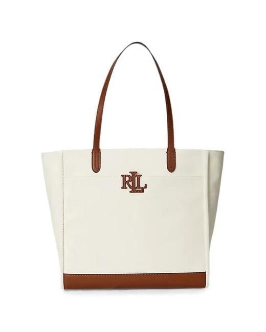 Ralph Lauren White Logo-Patch Tote Bag