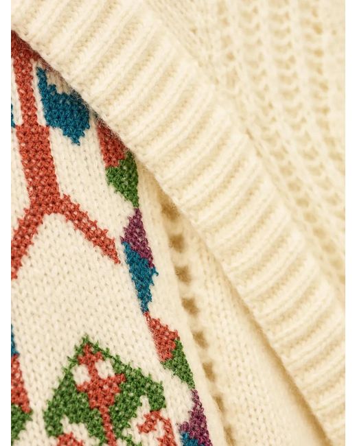 Ba&sh Natural Geometric-Pattern Puff-Sleeve Knit