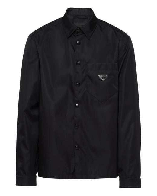 Prada Black Re-Nylon Point-Collar Shirt for men
