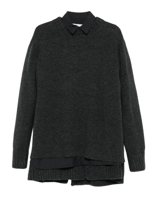 Layered classic-collar mini dress Sacai de color Black
