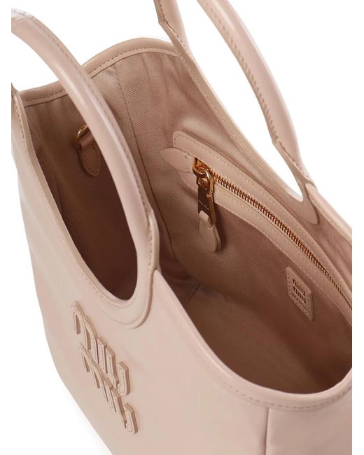 Miu Miu Natural Tote Bag Mit Logo-Henkel