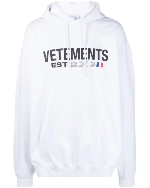 Vetements White Logo-Print Cotton-Blend Hoodie