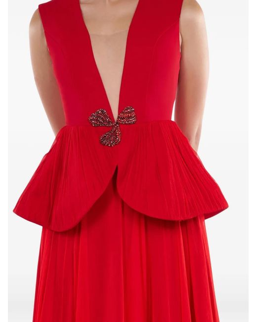 ARAFTU Red Pleated Peplum Dress