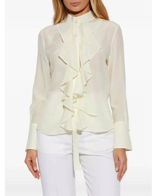 McQueen White Ruffled Silk Blouse