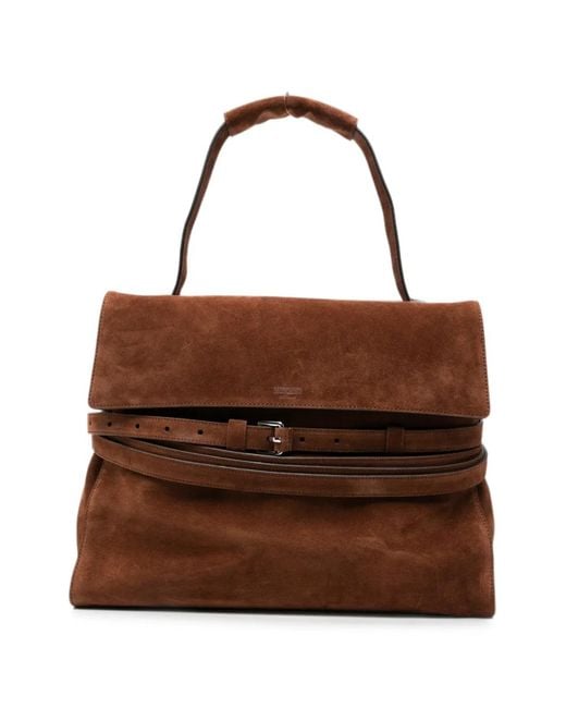 Moschino Brown Belt-Detail Suede Tote Bag