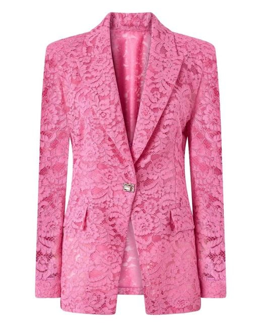 Pinko Pink Lace Single-Breasted Jacket