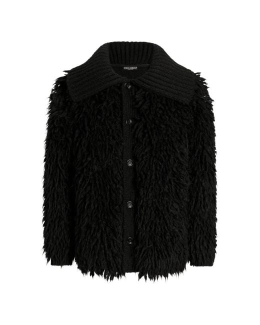 Dolce & Gabbana Black Fur-Effect Knit Cardigan for men