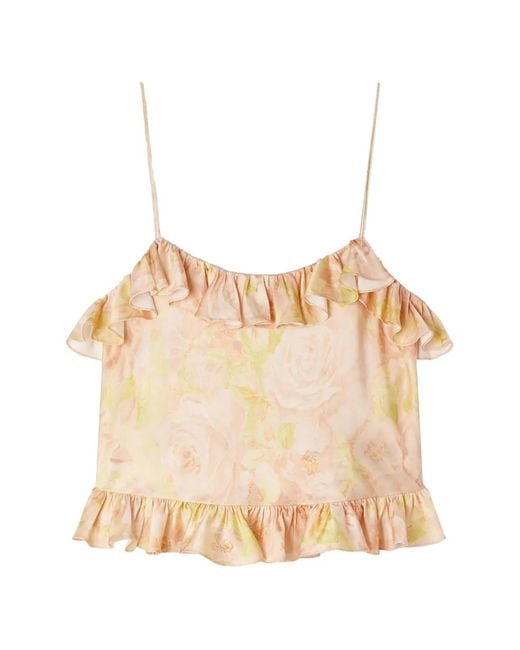 Sandro Natural Flower Print Crop Top