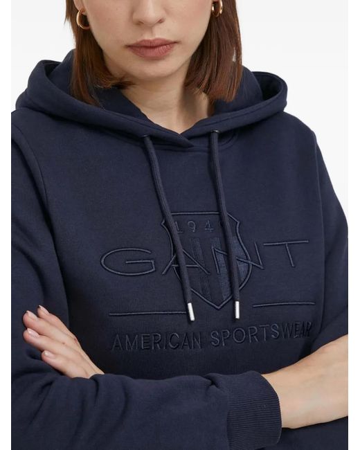 Gant Blue Logo-Embroidered Hoodie