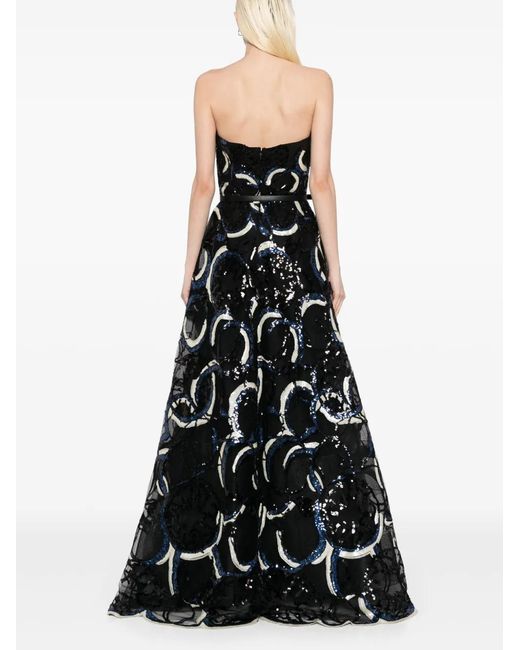 Elie Saab Black Embroidered Strapless Gown