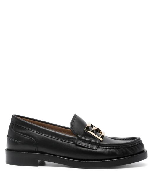 Fendi Black Baguette Leather Loafers