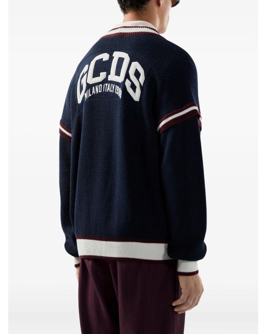 Gcds Blue Cardigan With Striped Detail for men
