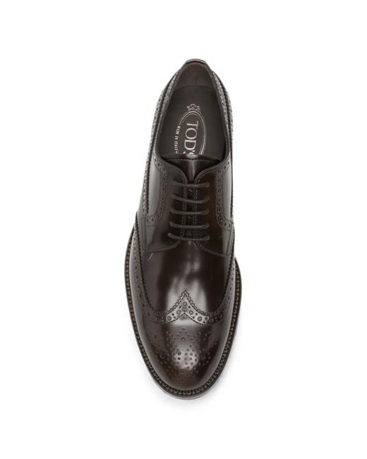 Tod's White Brogue-Detail Leather Derby Shoes for men