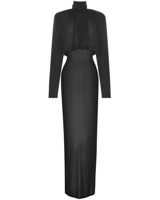 Saint Laurent Black Draped-detail Semi-sheer Maxi Dress