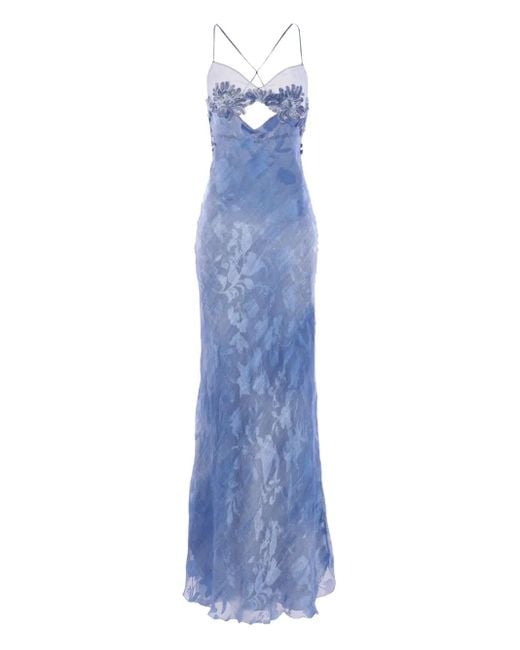 Ermanno Scervino Blue Embroidered Maxi Dress