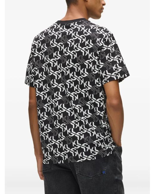 Karl Lagerfeld Black Monogram-Pattern T-Shirt for men