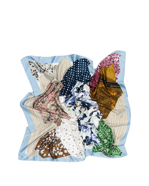 Bimba Y Lola Blue Patchwork-Patterned Scarf