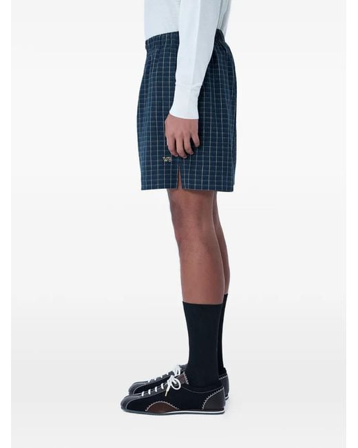 Wales Bonner Blue Checked Elasticated Tailored Shorts for men