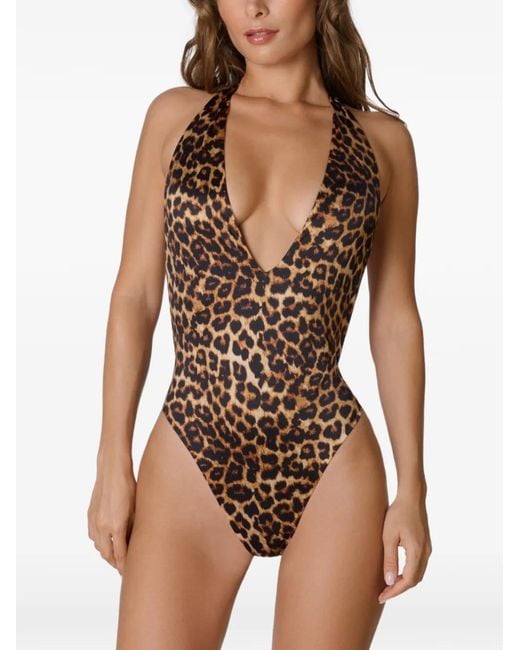 Maison Close Brown Leopard-Print Halterneck Swimsuit