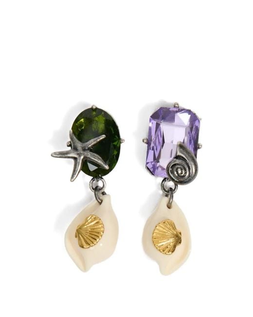 Bimba Y Lola Metallic Crystals And Pearl Earrings With Seashells