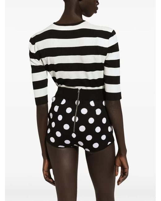Dolce & Gabbana Black Crew-Neck Striped Top