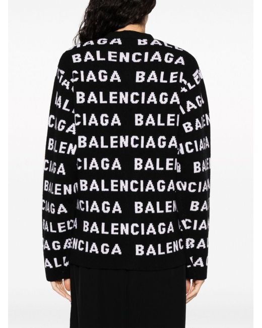 Balenciaga Black Cardigan mit Intarsien-Logo