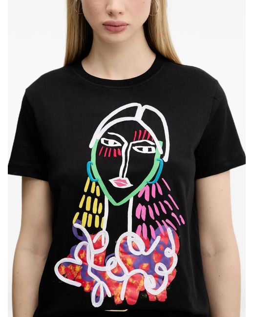 Desigual Black Graphic-Print T-Shirt