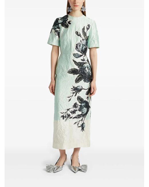 Abito Midi A Maniche Corte di Erdem in Green