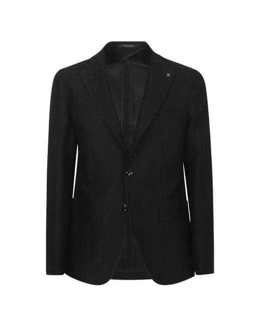 Tagliatore Black Textured Single-Breasted Blazer for men