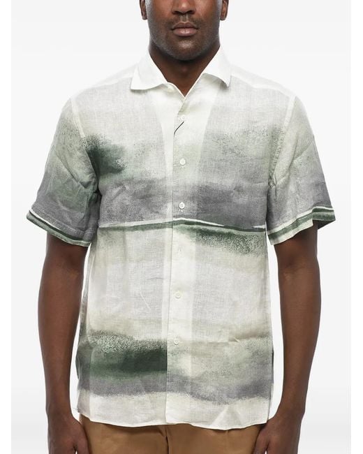 Corneliani Gray Ombre-Effect Short-Sleeve Shirt for men