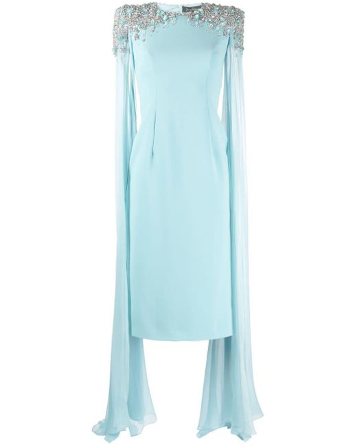 Jenny Packham Blue Jenna Bead-embellished Draped Midi Dress