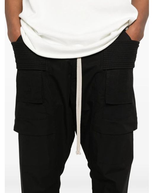 Rick Owens Black Drawstring Cotton Trousers for men