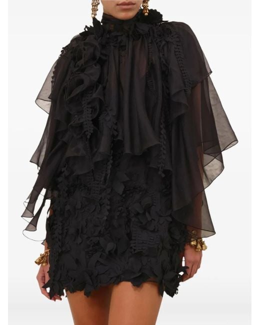 Vestido corto con aplique de volantes Zimmermann de color Black