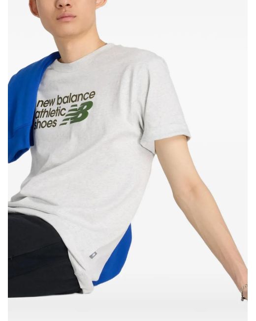 New Balance Blue Logo-Print T-Shirt for men