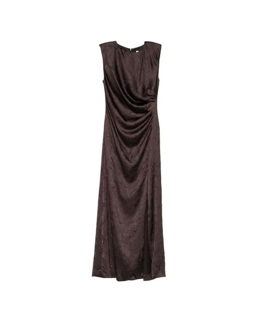 Maje Brown Crinkled-Effect Sleeveless Maxi Dress