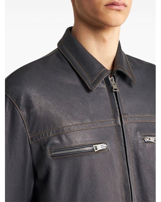 Etro Black Zipped Leather Jacket for men