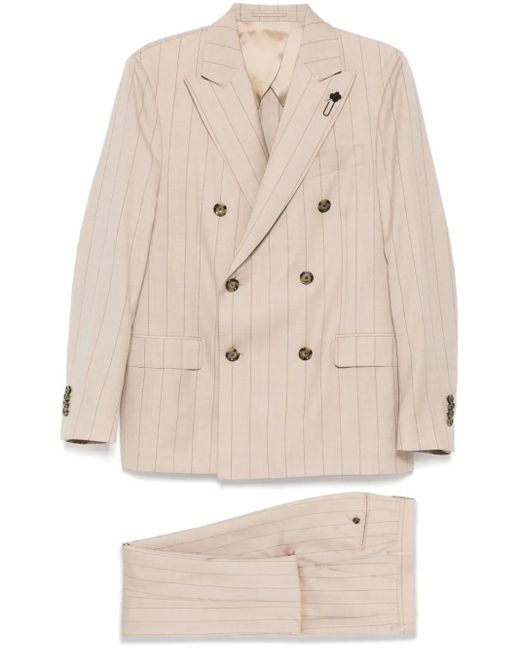 Lardini Natural Striped Double Breasted Suit for men