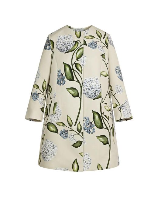 Oscar de la Renta White Porcelain-Flower Crew-Neck Coat