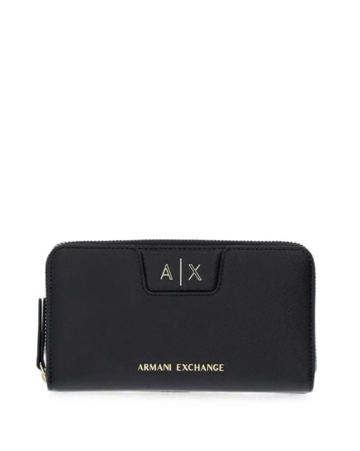ARMANI EXCHANGE Black Logo-Plaque Zip-Around Wallet