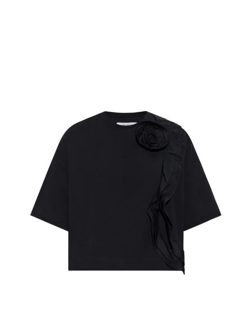 Max Mara Blue Ruffled Floral-Appliqué T-Shirt