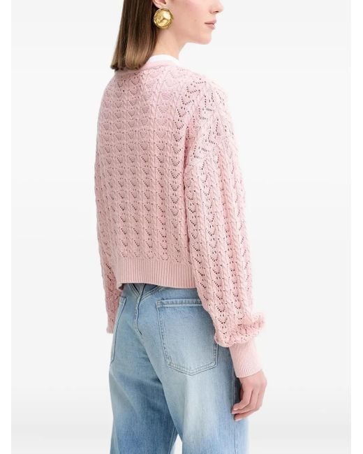 Guess Red Tie-Front Open-Knit Cardigan