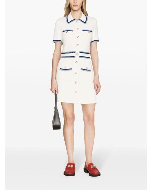Maje Contrast-trim Short-sleeve Stretch Cotton-blend Mini Dress in White |  Lyst